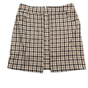 POL Mini Skirt Size L Brown Tan Plaid‎ Zip Flannel NWOT Super CUTE! Designer
